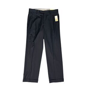 Alan Flusser Pants Mens 33 Dark Navy Pleated Front Cuffed Hem Business Dress